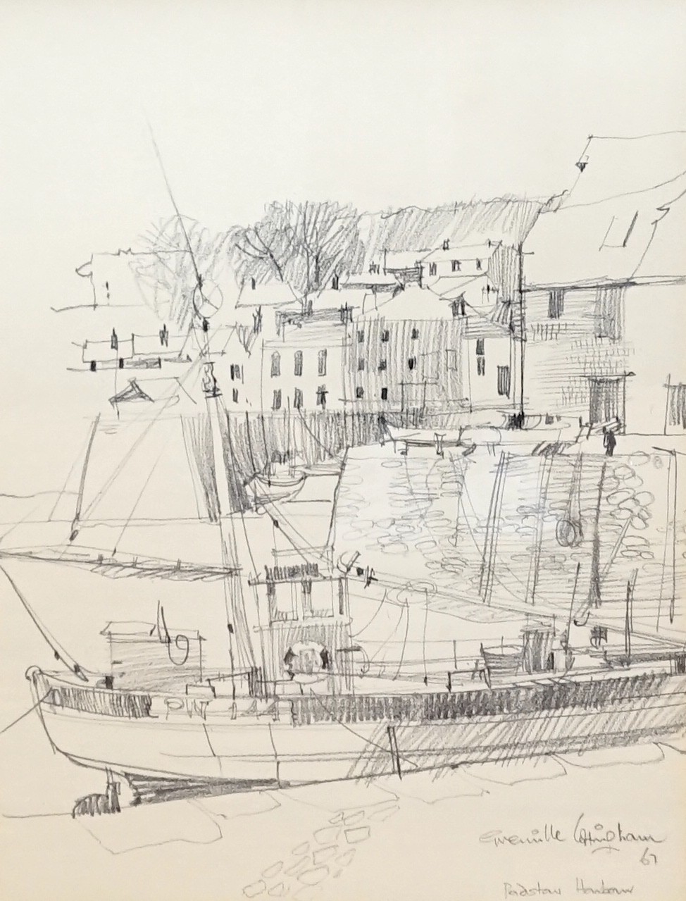 Grenville Cottingham (1943-2007), pencil drawing, 'Padstow Harbour', signed and dated '67, 41 x 31cm
